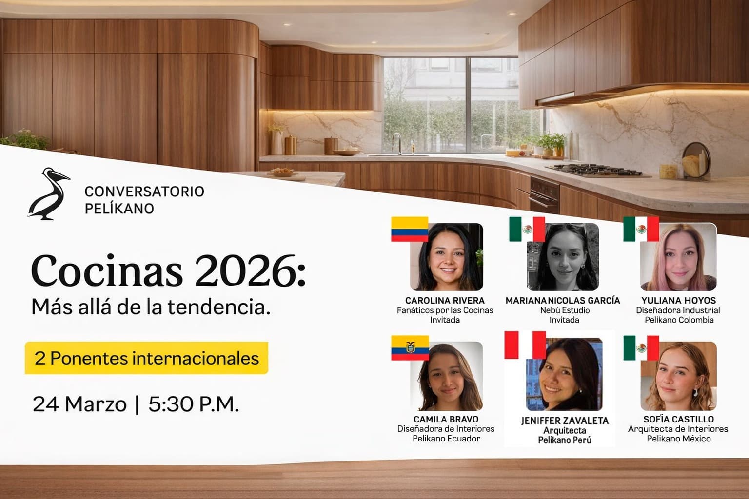 Afiche del conversatorio Pelikano Cocinas 2026: Más allá de la tendencia
